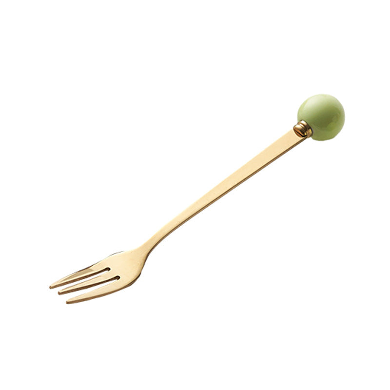 Simple macaron glazed ceramic handle fruit fork creative stainless steel fork spoon high-value home dessert spoon