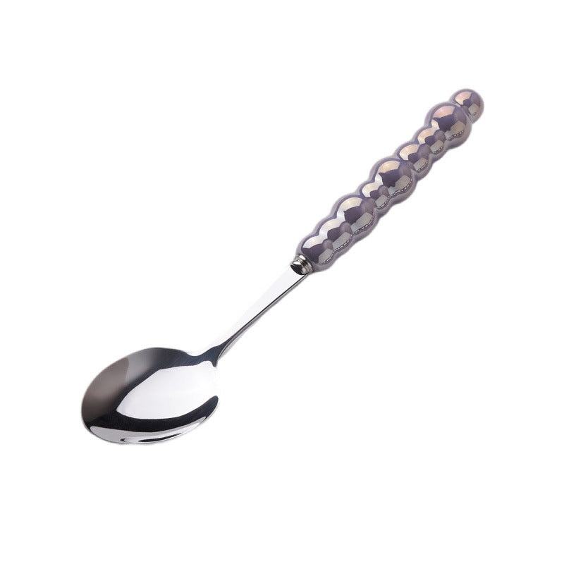 Light luxury style ins knife, fork, spoon, pearl handle, stainless steel tableware, creative fork, household high-looking mooncake knife and fork