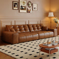 French retro style antique oil wax leather sofa, black bear sofa, modern minimalist living room sectional sofa for small spaces