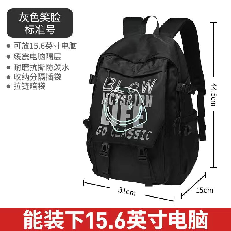 New Korean version backpack fashion couple bag computer junior high school college student schoolbag large capacity smiley face men's and women's backpack
