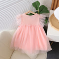 Girls' dress with flutter sleeves, summer baby girl mesh tutu dress, super fairy princess dress, performance bow trendy style