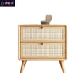 Rattan bedside table wooden cherry color walnut color log color scandinaviancasual style mini solid wood storage cabinet