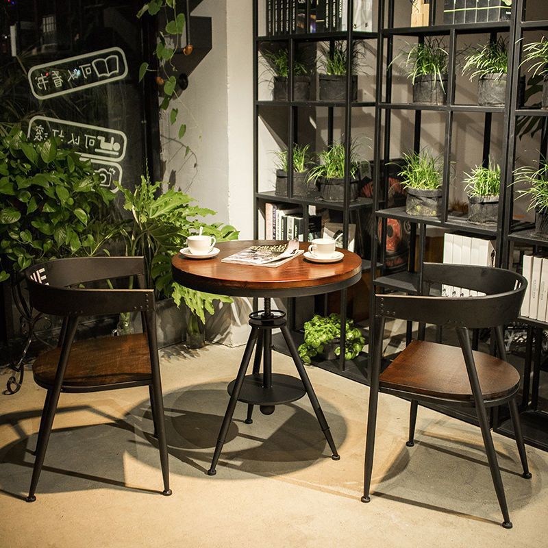 Milk tea shop table and chair combination, cafe/bar dining table and chairs, lounge bar negotiation small round table, reception solid wood balcony dining table
