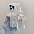 Premium feather yarn iphone 16 pro silver butterfly phone case, apple 12 hard case, 14 chain protective cover