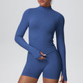 European and american seamless stand collar zipper long sleeve yoga jacket women's tight-fitting quick-dry outerwear running fitness apparel sports top