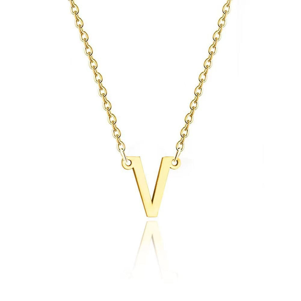 European and american cross-border fashion titanium steel 26 letter necklace, elegant 18k gold stainless steel minimalist versatile choker