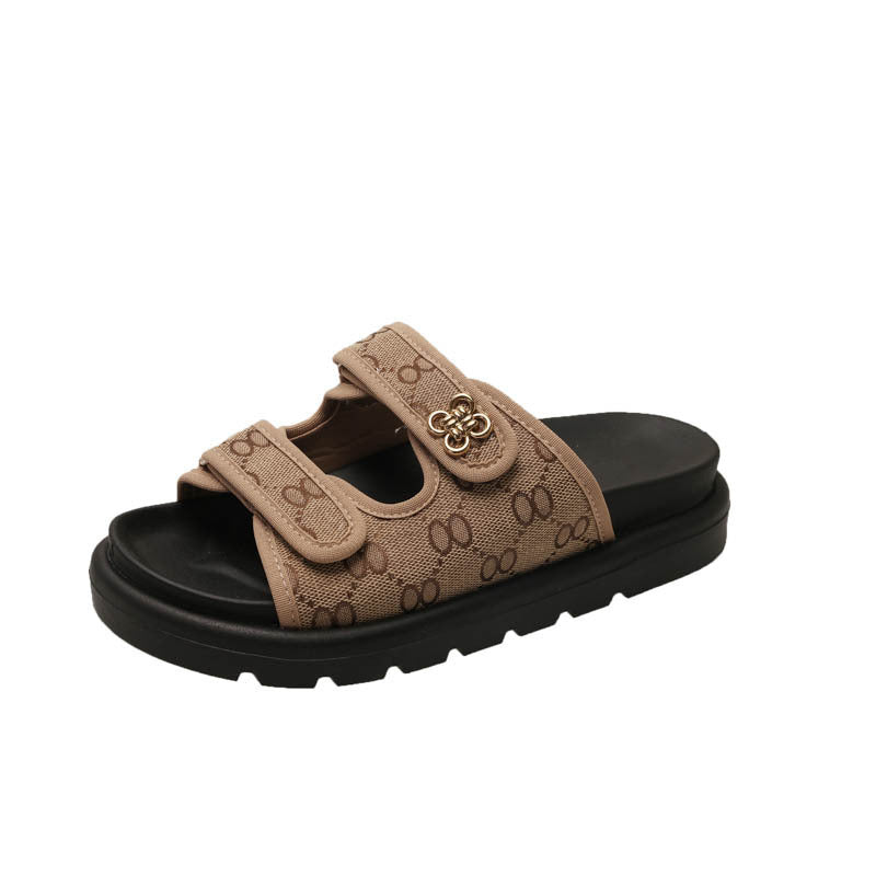 Plus size chunky platform sandals women's  summer denim outerwear velcro print beach flip-flops export