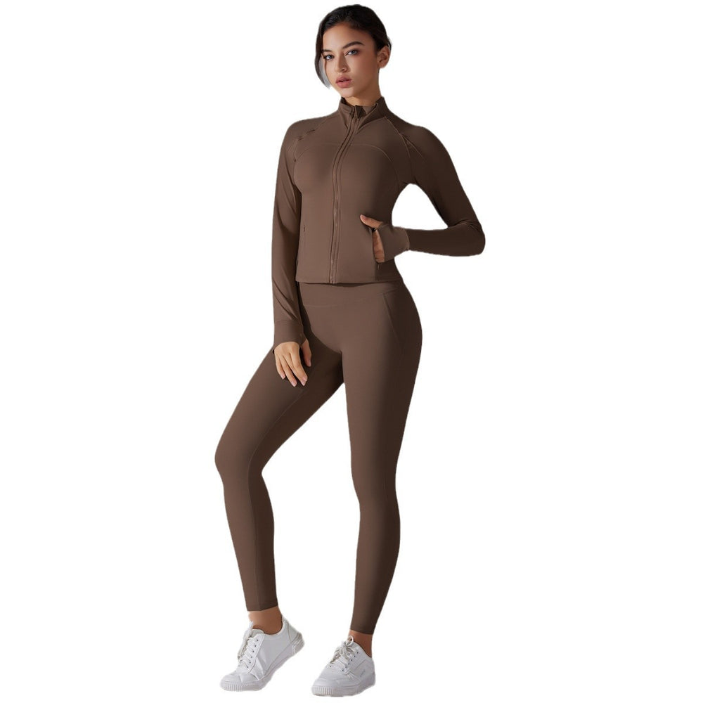 New arrival: solid color antibacterial seamless underwear zip-up yoga set - two-piece activewear for running and fitness