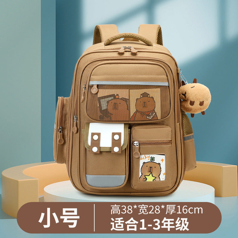 capibala school bag for primary school students, boys in grades 1-3 to 6, large capacity cute capybara stain-resistant backpack