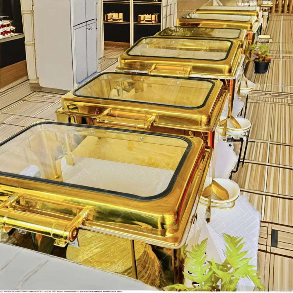 Golden luxury buffet warmer - cross-border exclusive chafing dish - stainless steel food warmer for hotels and weddings