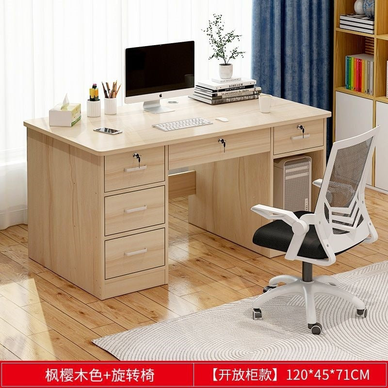 Office desk with lock, workstation with drawers, desk and chair set for employees, home desktop minimalist computer desk