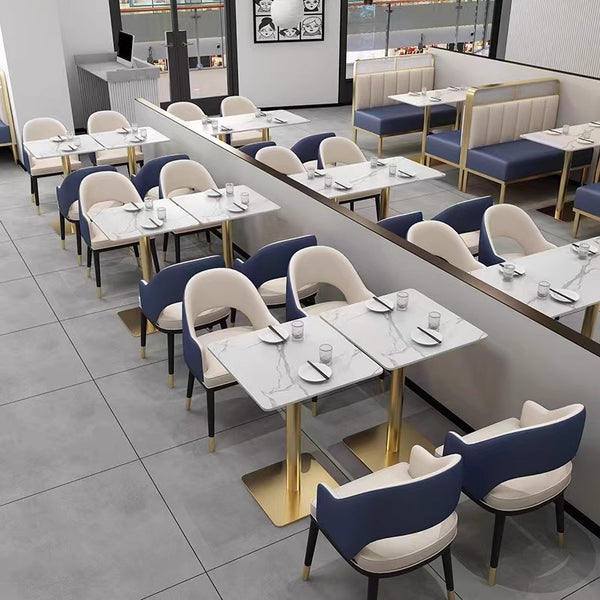Light luxury western restaurant hotel dining table and chairs against the wall card seat sofa hot pot restaurant barbecue shop stainless steel table and chair combination