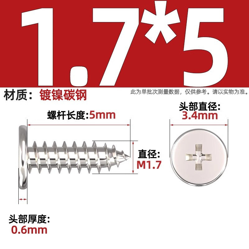 CA Iron Nickel Plated/Black Flat Head Cross Self-Tapping Screw Large Flat Thin Head Flat Head Pointed Tail Wood Self-Tapping Screw