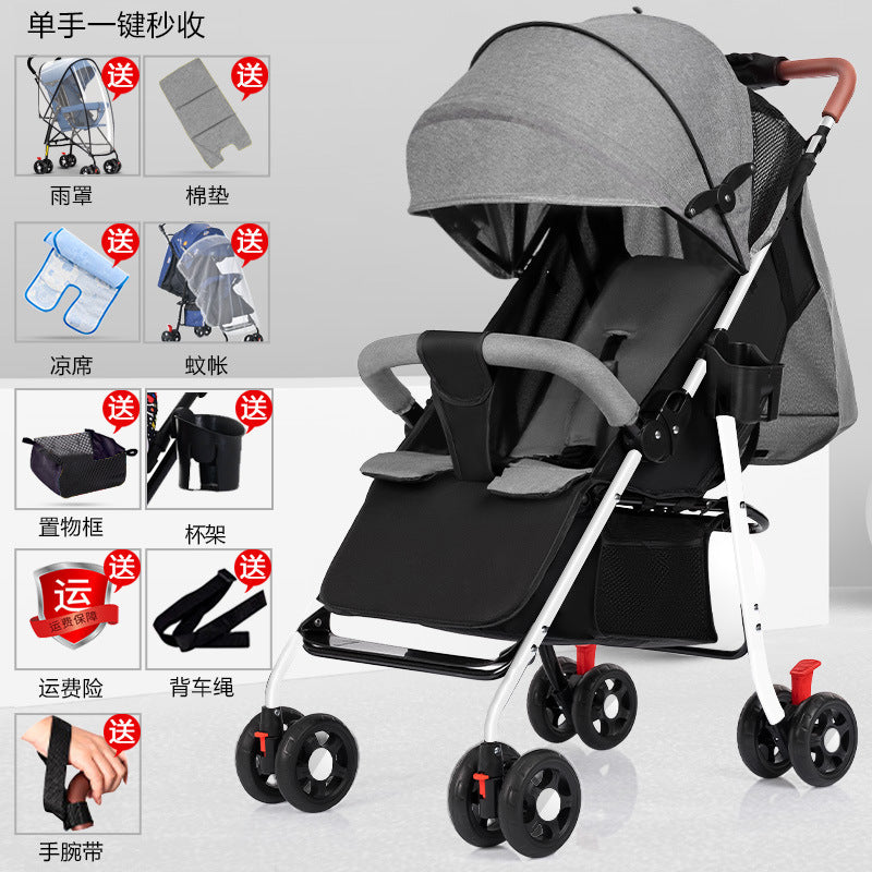 Baby stroller - lightweight, foldable, reclining, four-wheel pushchair for infants and toddlers - one-click folding - dropshipping available