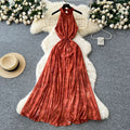 Frenchretro style classy sense of smudged halter sleeveless dress women's summer waist design beautiful long skirt