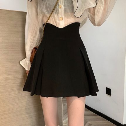 Summer black fish bone high waist skirt design sense niche A word cover small pleated skirt women's short skirt