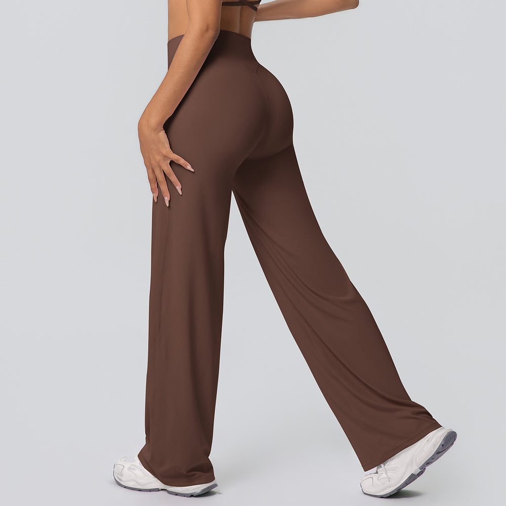 New arrival cross-border double-sided brushed pure colorhigh waistloose breathable yoga wide-leg pants running fitness yoga bell bottoms