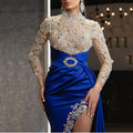 2025 spring/summer new arrivals: european and american style women's blue and gold splatter print crew neck dress - sexy patchwork evening gown maxi dress