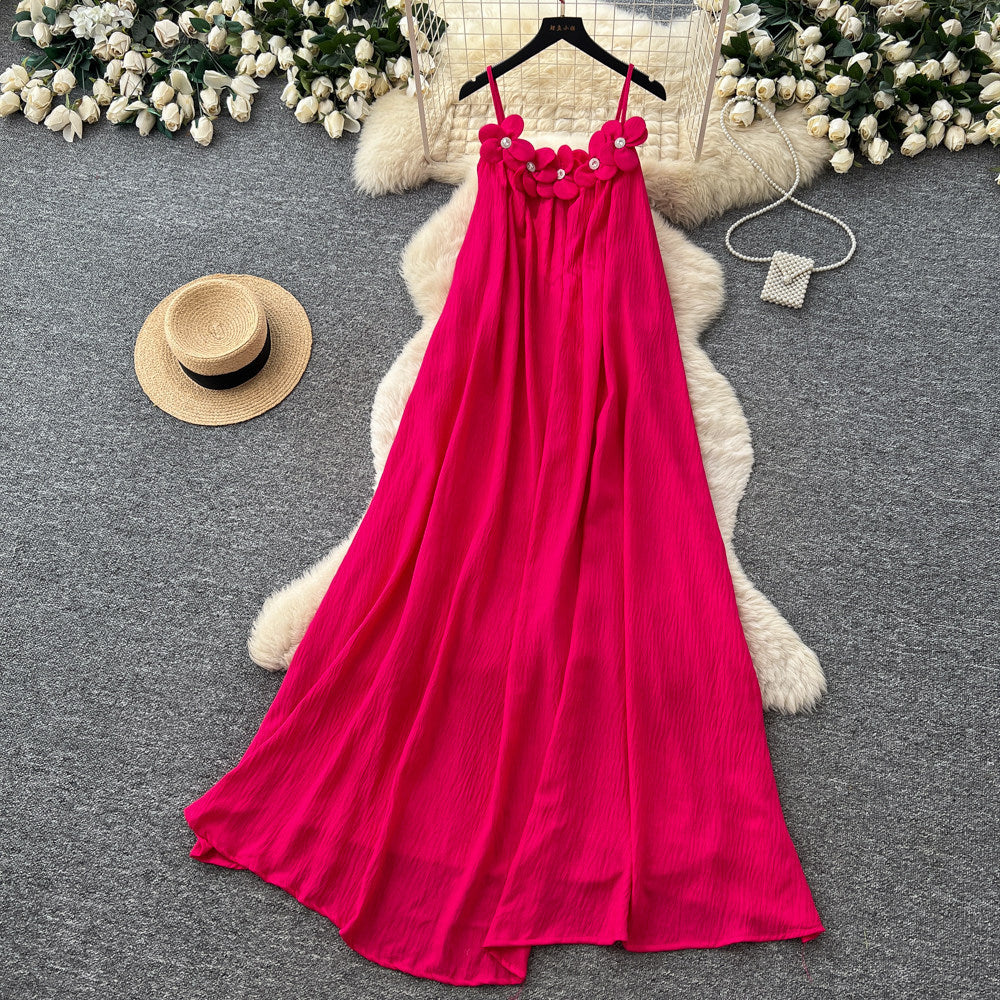 Vacation style yellow halter gentle style elegantdress women's summer sleeveless slimming look long skirt summer atmosphere