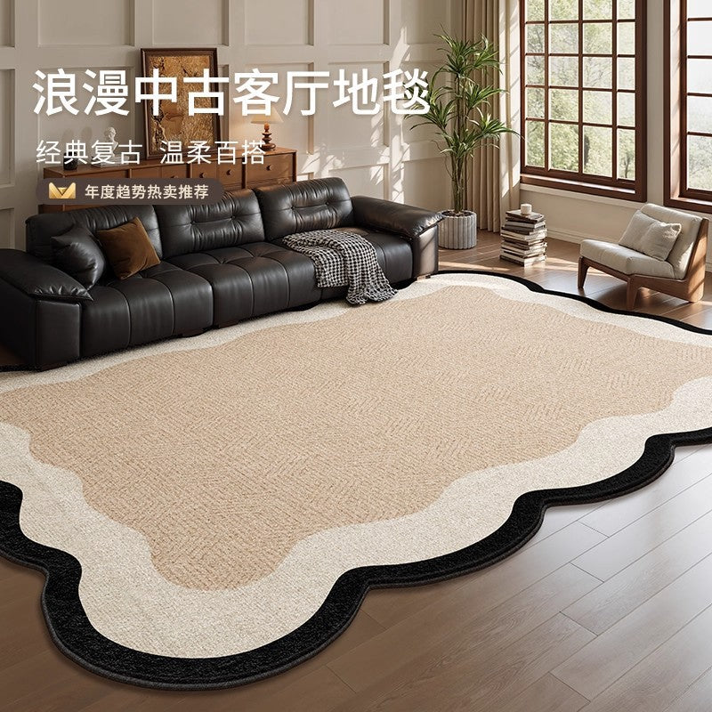 Vintage-inspired area rug for living room, new thickened retro irregular shaped bedroom sofa mat, waterproof, washable, and wipeable