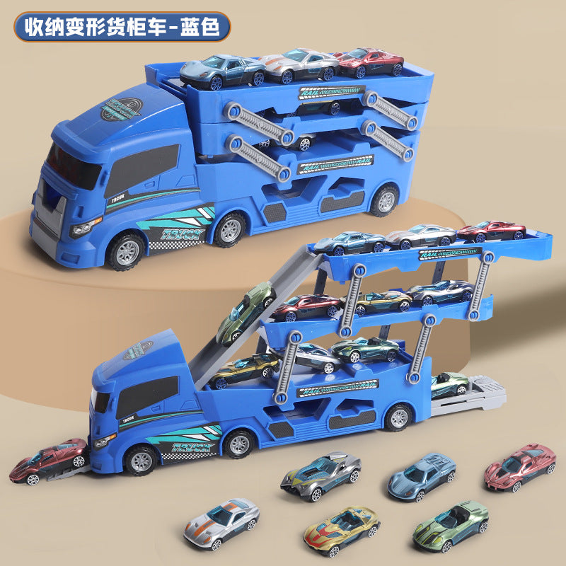 New arrival cross-border deformation kids folding ejection toy car container transport truck sliding transport male car engineering vehicle