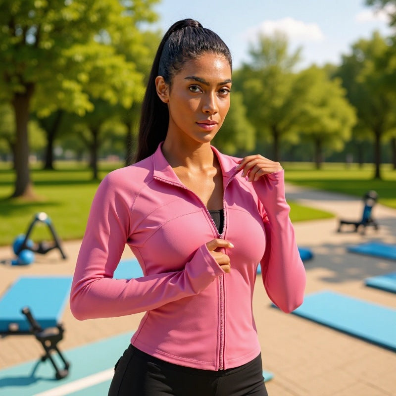 new cross-border european and american style women's slimming and figure-flattering zip-up high-stretch quick-dry fitness top - activewear yoga shirt