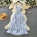 Vacation style printing suspender casual sleeveless dress for women summersense of designhigh waist waist slimming look long skirt yellow