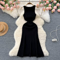 Striped dress women's summer  new french style high-end sleeveless slimming mermaid knit dress