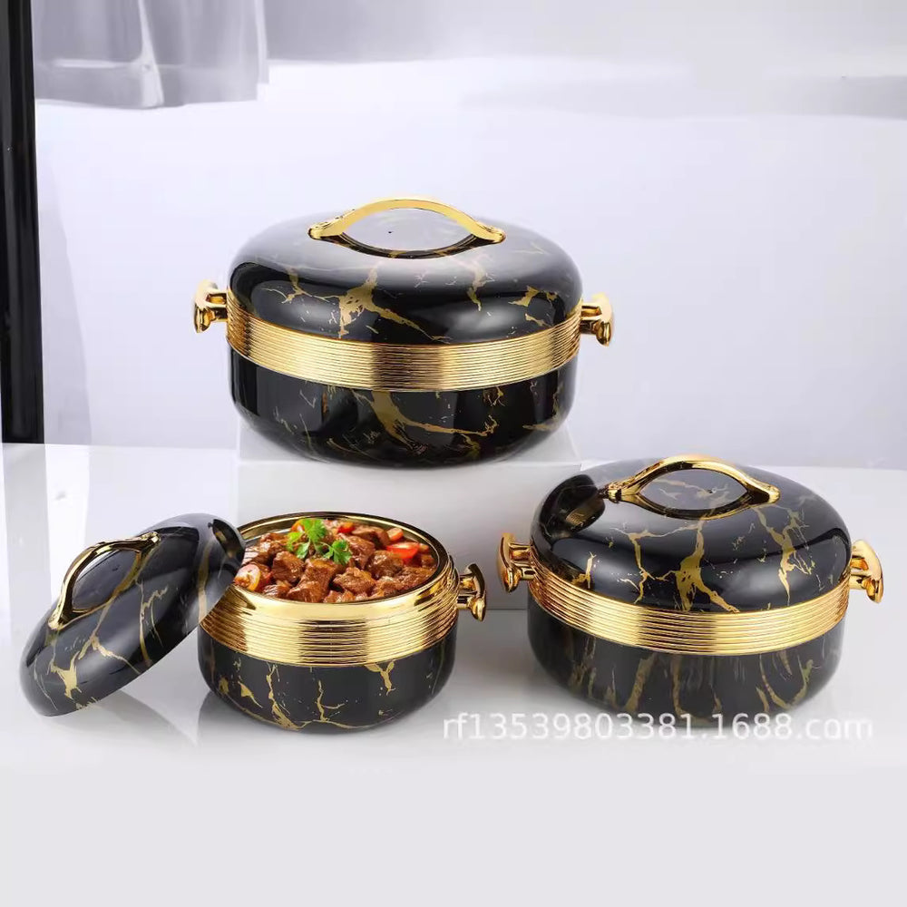 Food warmer container3pcs export cross-border gold handle round thermal insulation box 1-2-3.5l