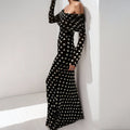 cross-border e-commerce european and american women's clothing: new summer collection - vintage polka dot off-the-shoulder bodycon maxi dress 661