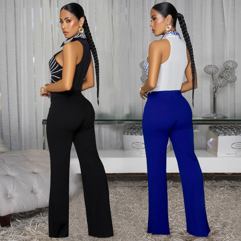 C7452 cross-border   fashion women's elegant printed top and pants two-piece set