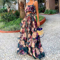 cross-border e-commerce women's fashion: european and american summer new arrivals - vacation-ready printed cami top and tiered maxi skirt set