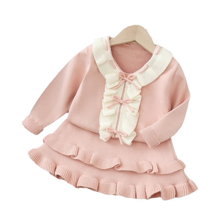 Dropshipping  autumn new girls' sweater two-piece set - sweet & chic bow detail
