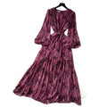French lady style printingloosedress women's spring & falllong sleeves strap waist a-line long skirt slimming lookelegant skirt