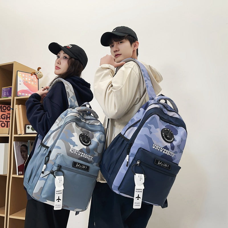 New spring and summer backpack large capacity boys camouflage junior high school student schoolbag fashion trend style campus backpack