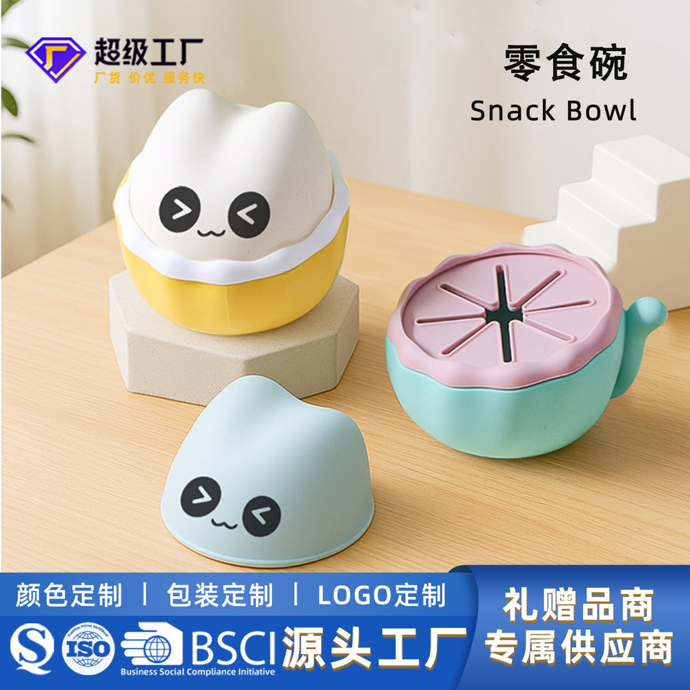Food-grade silicone baby food bowl, portable utensils, children's supplies wholesale, new cartoon snack bowl with lid