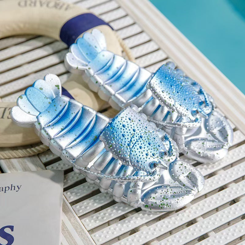 2025 new metallic crayfish beach slippers - creative parent-child flip-flops, unique non-slip slides wholesale