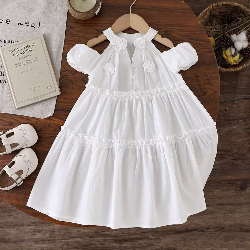 White girls' dress - new summer korean style floral embroidery princess dress - stylish baby dress