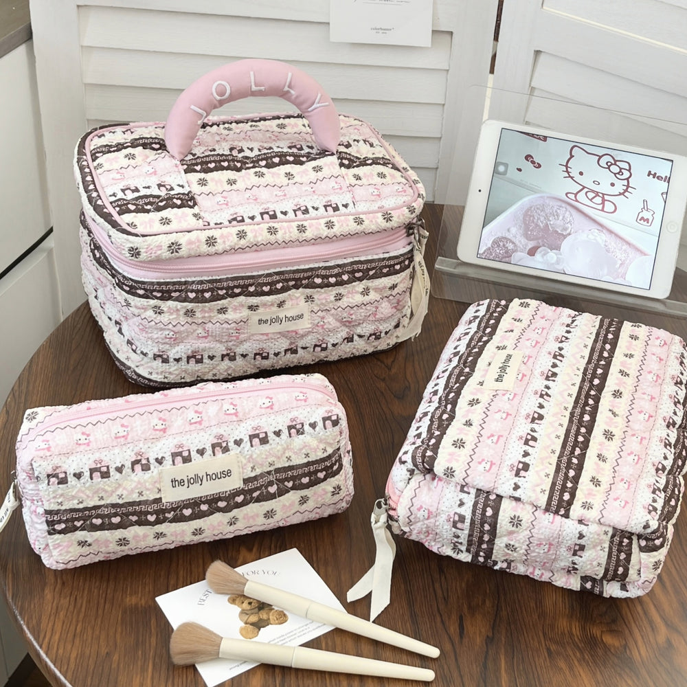 Cute and fresh bowknot makeup bag - large capacity student dorm storage pouch & pencil case set