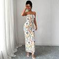 new european and american  cross-border summer export v-neck french print slimming a-line maxi dress