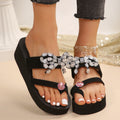K-styleexportplus size rhinestone bowsthick sole slippers women's beach wedge heel flip-flop toe sandals slippers