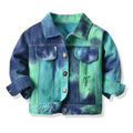 Wholesale foreign trade children's clothing: new tie-dye denim jacket for boys and girls, korean style cropped ripped top, kids' denim outfit