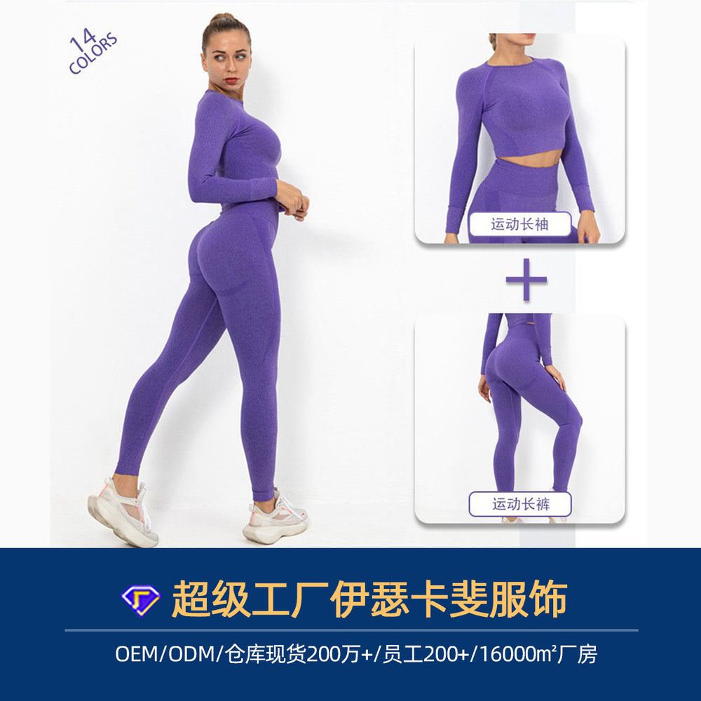 Customizable seamless yoga set for women - crescent fit, stretchy, long sleeve running & fitness activewear
