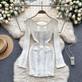 Summersexycut out thin long sleevesknittingshort skirtelegantsilmslimming lookpure desire hot girl backlessdress