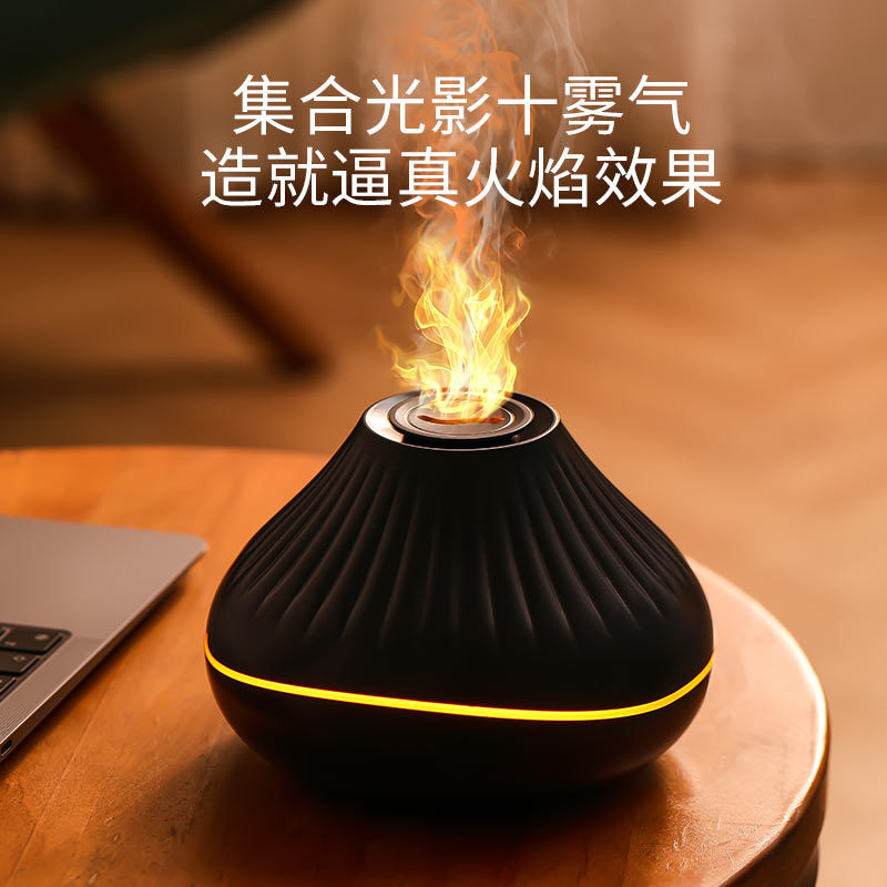 new flame aroma diffuser, usb powered for home, hotel, and office desktop use, with colorful lights, automatic scent dispenser, and humidifier function