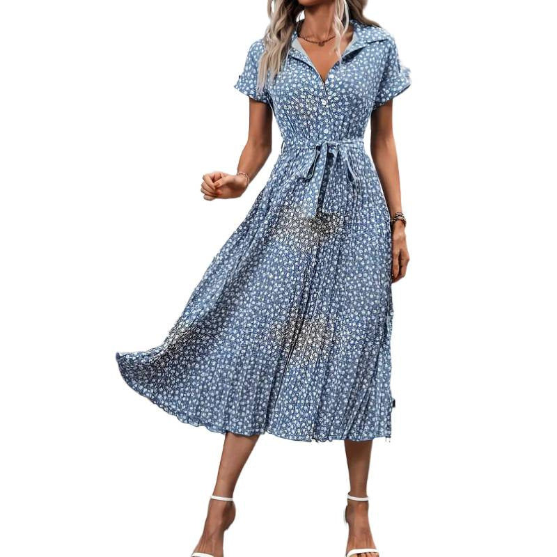 Shipped:  european and american cross-border v-neck slit bohemian vacation dress - summer women's fashion slim fit