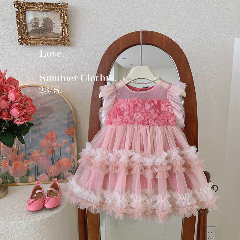 Girls' dress -  summer new arrival - korean style baby girl's chic mesh tutu dress - children's fairy gown