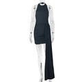 European and american style cross-border solid color design women's tie-up slimming bodycon mini dress with round neck - wholesale