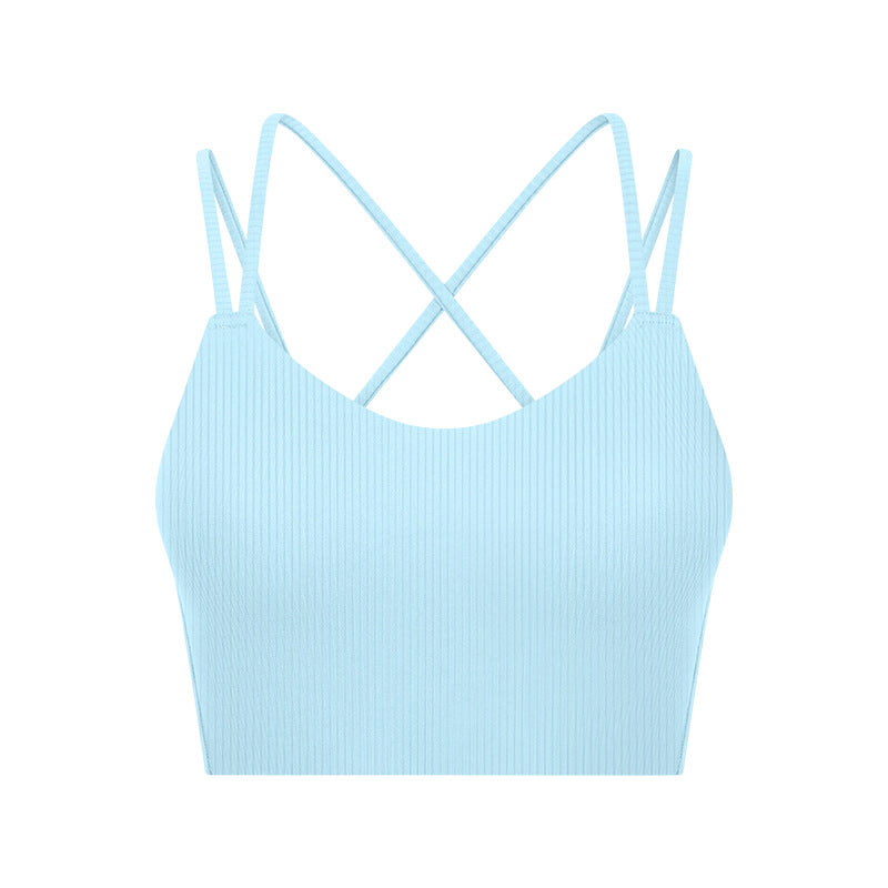 New spr ribbed fixed one-piece cup sports bra - sexy back, short style activewear for women (model dw366)