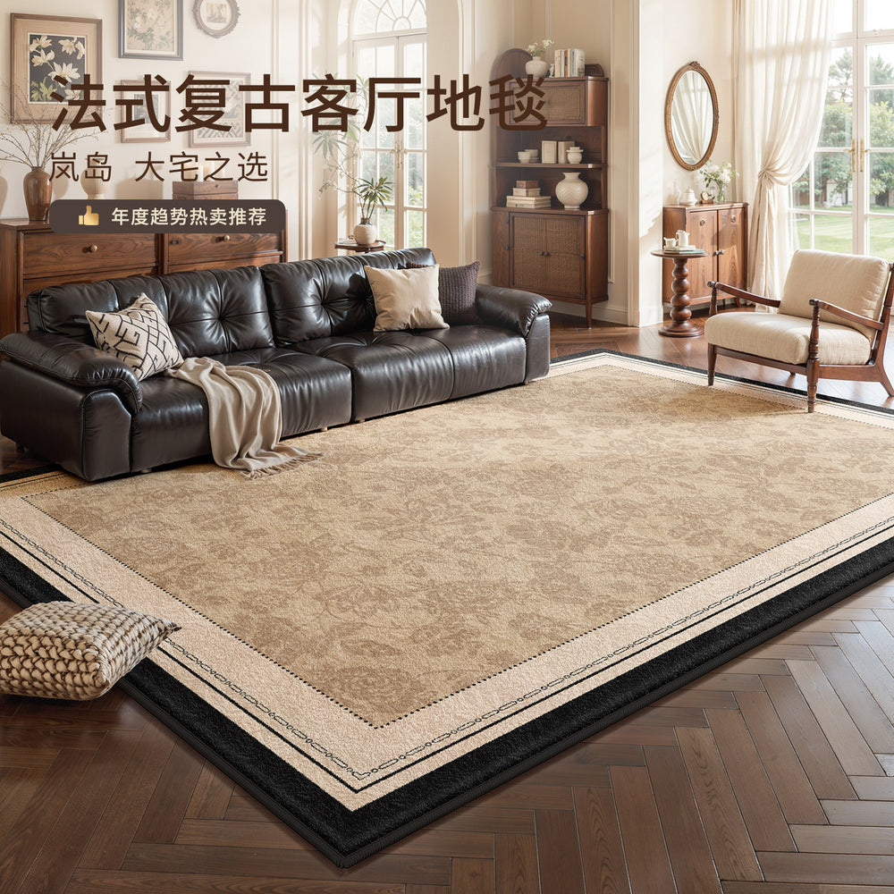 French retro style rug - vintage waterproof plush carpet for living room, bedroom, bedside, soundproof floor mat, coffee table area, full coverage